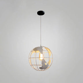 Industrial Metallic Pendant Light With Cage Globe Design For Coffee Shop - 1 Ceiling Fixture White