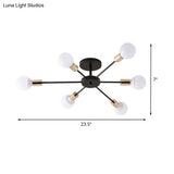 Industrial Metallic Semi Flush Light - Black Sputnik Design With 6/8 Exposed Bulbs Ceiling Mounted