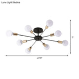 Industrial Metallic Semi Flush Light - Black Sputnik Design With 6/8 Exposed Bulbs Ceiling Mounted