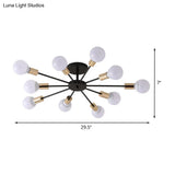 Industrial Metallic Semi Flush Light - Black Sputnik Design With 6/8 Exposed Bulbs Ceiling Mounted