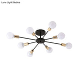 Industrial Metallic Semi Flush Light - Black Sputnik Design With 6/8 Exposed Bulbs Ceiling Mounted