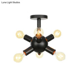 Industrial Metallic Sputnik Semi Flush Light Fixture - Stylish Black Coffee House Mount Lamp With
