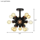Industrial Metallic Sputnik Semi Flush Light Fixture - Stylish Black Coffee House Mount Lamp With