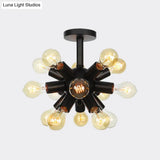 Industrial Metallic Sputnik Semi Flush Light Fixture - Stylish Black Coffee House Mount Lamp With