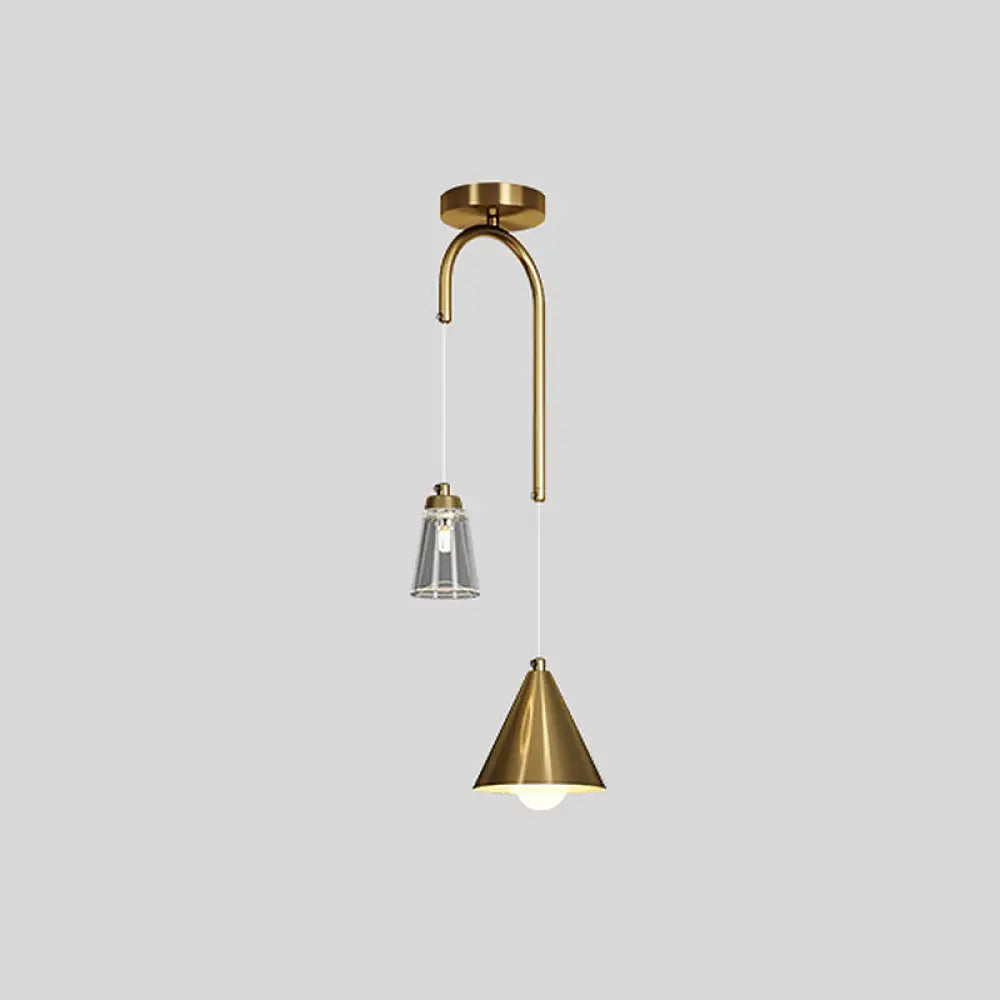 Industrial Mini Pendant Ceiling Light – Modern Metal Cone Hanging Lamp For Dining Room Brass