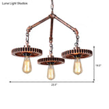 Industrial Open Metal Chandelier - 3-Light Pendant Lighting In Weathered Copper Gear For Dining Room