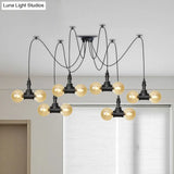 Industrial Orb Amber Glass Pendant Lamp - Multi Hanging Light Fixture (4/6/12 Bulbs) In Black