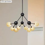 Industrial Living Room Chandelier Lamp With Sputnik Design And Amber/Clear/Smoke Gray Glass - 3/9/12