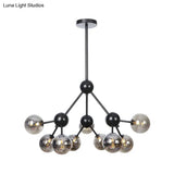 Industrial Orb Chandelier Lamp With Sputnik Design Amber/Clear/Smoke Gray Glass 3/9/12 Lights