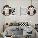 Industrial Orb Pendant Light With Metal Cage Shade For Living Room Black / 8