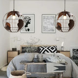 Industrial Orb Pendant Light With Metal Cage Shade For Living Room Black / 8
