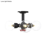 Industrial Orb Semi - Flush Clear Glass Led Lights In Black