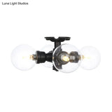 Industrial Orb Semi - Flush Clear Glass Led Lights In Black