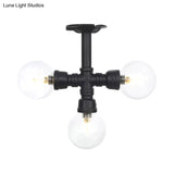 Industrial Orb Semi - Flush Clear Glass Led Lights In Black