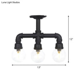 Industrial Orb Semi - Flush Clear Glass Led Lights In Black