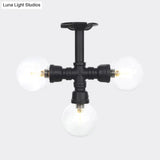 Industrial Orb Semi - Flush Clear Glass Led Lights In Black