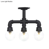 Industrial Orb Semi - Flush Clear Glass Led Lights In Black