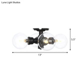 Industrial Orb Semi - Flush Clear Glass Led Lights In Black