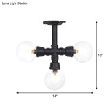 Industrial Orb Semi - Flush Clear Glass Led Lights In Black