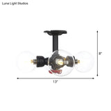 Industrial Orb Semi - Flush Clear Glass Led Lights In Black