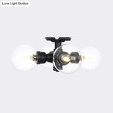 Industrial Orb Semi - Flush Clear Glass Led Lights In Black