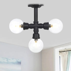 Industrial Orb Semi - Flush Clear Glass Led Lights In Black / A