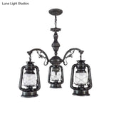 Industrial Pendant Chandelier Light For Kitchen - Clear Glass With Black/Silver/Red Lantern Design