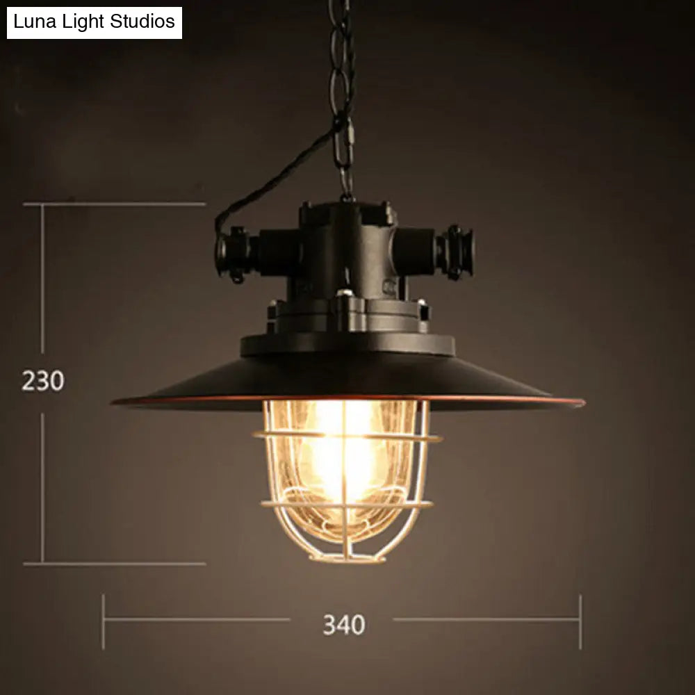 Industrial Pendant Light Fixture With Metal Black Cage Shade For Restaurants