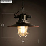 Industrial Pendant Light Fixture With Metal Black Cage Shade For Restaurants