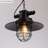 Industrial Pendant Light Fixture With Metal Black Cage Shade For Restaurants