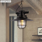 Industrial Pendant Light Fixture With Metal Black Cage Shade For Restaurants