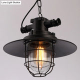 Industrial Pendant Light Fixture With Metal Black Cage Shade For Restaurants