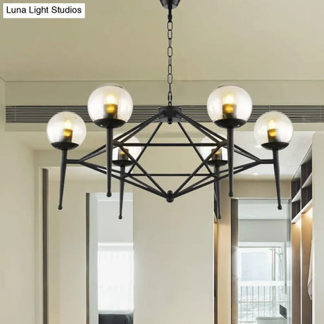 Industrial Pendant Light With Clear Glass Globe Shade - 6/8-Bulb Ceiling Lamp For Dining Room