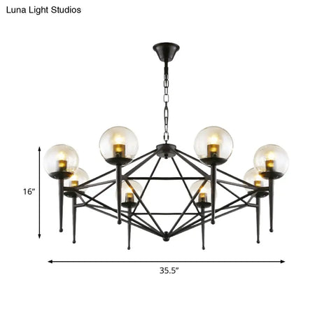 Industrial Pendant Light With Clear Glass Globe Shade - 6/8-Bulb Ceiling Lamp For Dining Room