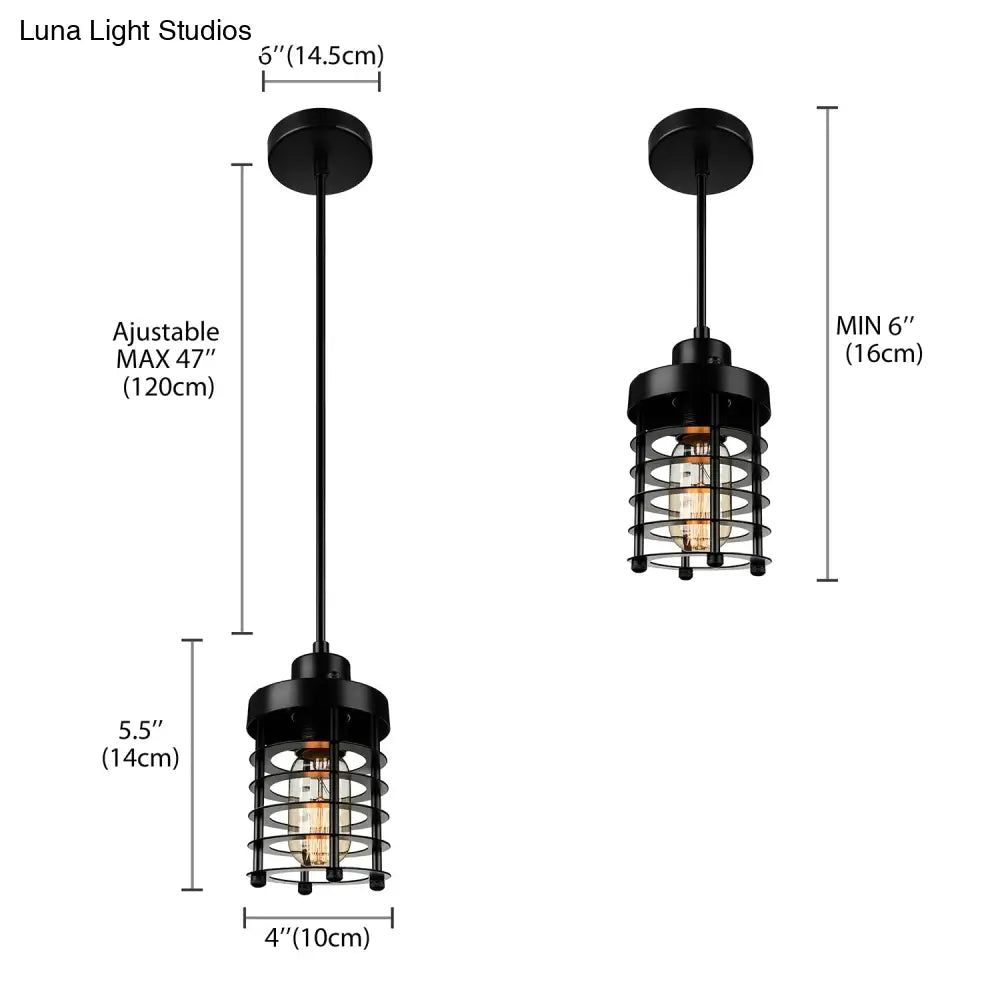 Industrial Pendant Light With Metallic Cage Shade - Matte Black/Rust Ideal For Table Lighting