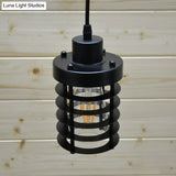 Industrial Pendant Light With Metallic Cage Shade - Matte Black/Rust Ideal For Table Lighting