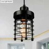 Industrial Pendant Light With Metallic Cage Shade - Matte Black/Rust Ideal For Table Lighting