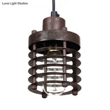 Industrial Pendant Light With Metallic Cage Shade - Matte Black/Rust Ideal For Table Lighting