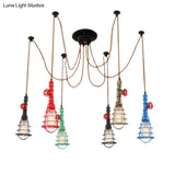 Industrial Pipe Pendant Ceiling Light 6-Light Iron Hanging Lamp Black Shade Optional For Living Room