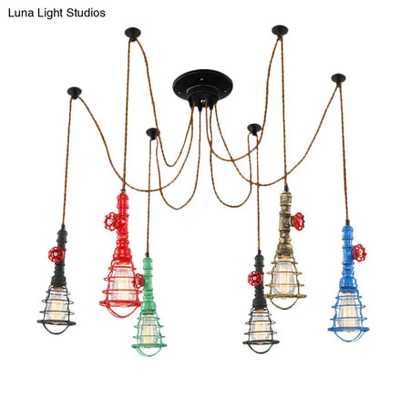 Industrial Pipe Pendant Ceiling Light 6-Light Iron Hanging Lamp Black Shade Optional For Living Room