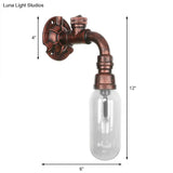 Industrial Pipe Wall Sconce: Clear Glass & Weathered Copper Finish 1-Light Capsule Lighting
