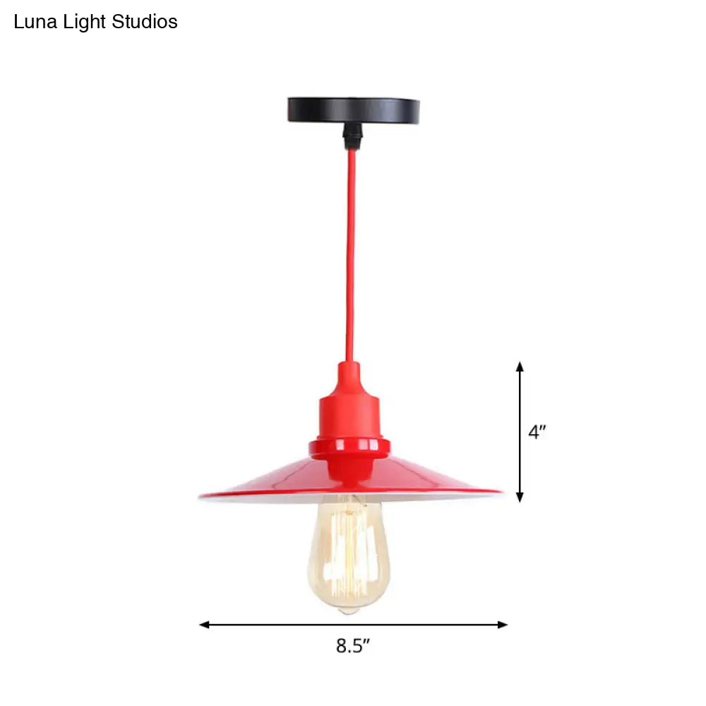 Industrial Red Iron Hanging Lamp Kit - Single Tapered/Cage/Flared Ceiling Pendant Light For Living