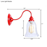Industrial Red Sconce Light With Clear Textured Glass Bell Shade