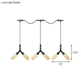 Industrial Restaurant Ceiling Light With Multi Bulbs: Tandem Pendant Lamp In Black Colored Glass