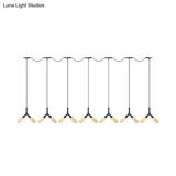 Industrial Restaurant Ceiling Light With Multi Bulbs: Tandem Pendant Lamp In Black Colored Glass