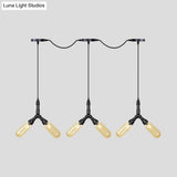 Industrial Restaurant Ceiling Light With Multi Bulbs: Tandem Pendant Lamp In Black Colored Glass