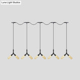 Industrial Restaurant Ceiling Light With Multi Bulbs: Tandem Pendant Lamp In Black Colored Glass