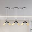 Industrial Restaurant Ceiling Light With Multi Bulbs: Tandem Pendant Lamp In Black Colored Glass