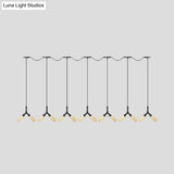 Industrial Restaurant Ceiling Light With Multi Bulbs: Tandem Pendant Lamp In Black Colored Glass