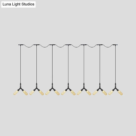 Industrial Restaurant Ceiling Light With Multi Bulbs: Tandem Pendant Lamp In Black Colored Glass